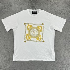 Versace Jeans Couture Shirt Mens XL White Gold Baroque Graphic Tee Logo