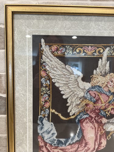 Handmade Needlepoint Angel Wall Art-Framed 16.75”x22” Vtg Cross Stitch - Picture 11 of 17