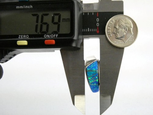 NA Navajo Calvin Begay Sterling Silver Lab Created Blue Opal Ring Size 7.75 925 - Picture 7 of 8