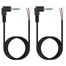 2 Pack 6 ft 3.5mm 90 Degree Right Angle Male Plug to Bare Wire Open End TRS 3