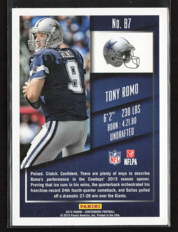 Tony Romo 2015 Panini Contenders #87 Dallas Cowboys - Image 2 of 2
