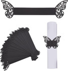 50 PCS Black Mirror Glossy Paper Napkin Holder Ring, Butterfly Paper Napkin Ring