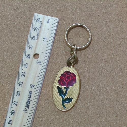 Red Rose Keychain Zipper Pull Purse Accessory Stained Glass Style Gold Tone - Picture 3 of 3