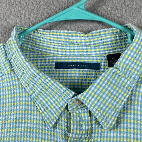 Perry Ellis Seersucker Button Up Short Sleeve Shirt Men's 4XL Plaid Causal - Picture 2 of 11