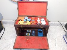 Vintage Large Scale Slot Car Wooden Box w/9 Total Cars Included - Estate Find