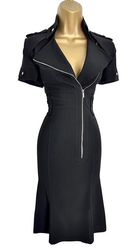 NEW Karen Millen Size UK 14 VINTAGE MILITARY ZIP SHIRT DRESS IN BLACK - Picture 2 of 10