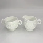 Vintage Westmoreland Milk Glass Floral Footed Creamer & Sugar Set USA Free Ship