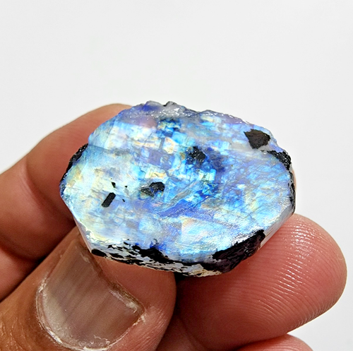 46 Crt Top White Rainbow Blue Fire Moonstone Rough Loose Gemstone Jewelry Making - Picture 2 of 8