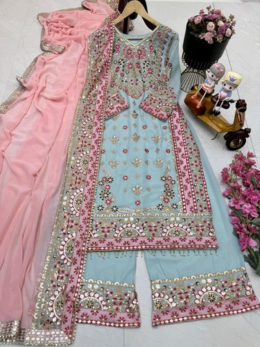 Salwar Kameez Indian Pakistani Wedding Party Wear Dress Bollywood Sharara Suit - Picture 5 of 8