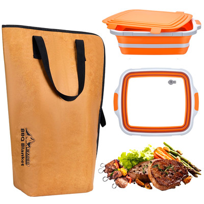 3in1 Collapsible Portable Large BBQ Prep Tub & BBQ Resting Bag with Locking Lid
