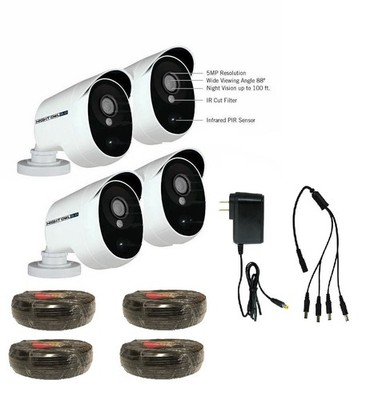 4 Pack - CM-PXHD50W-BU with 60ft BNC Cable and Power Supply /4 way splitter