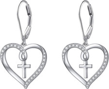 S925 Sterling Silver Heart Dangle Drop Leverback Clasp Lever Back Earrings for W