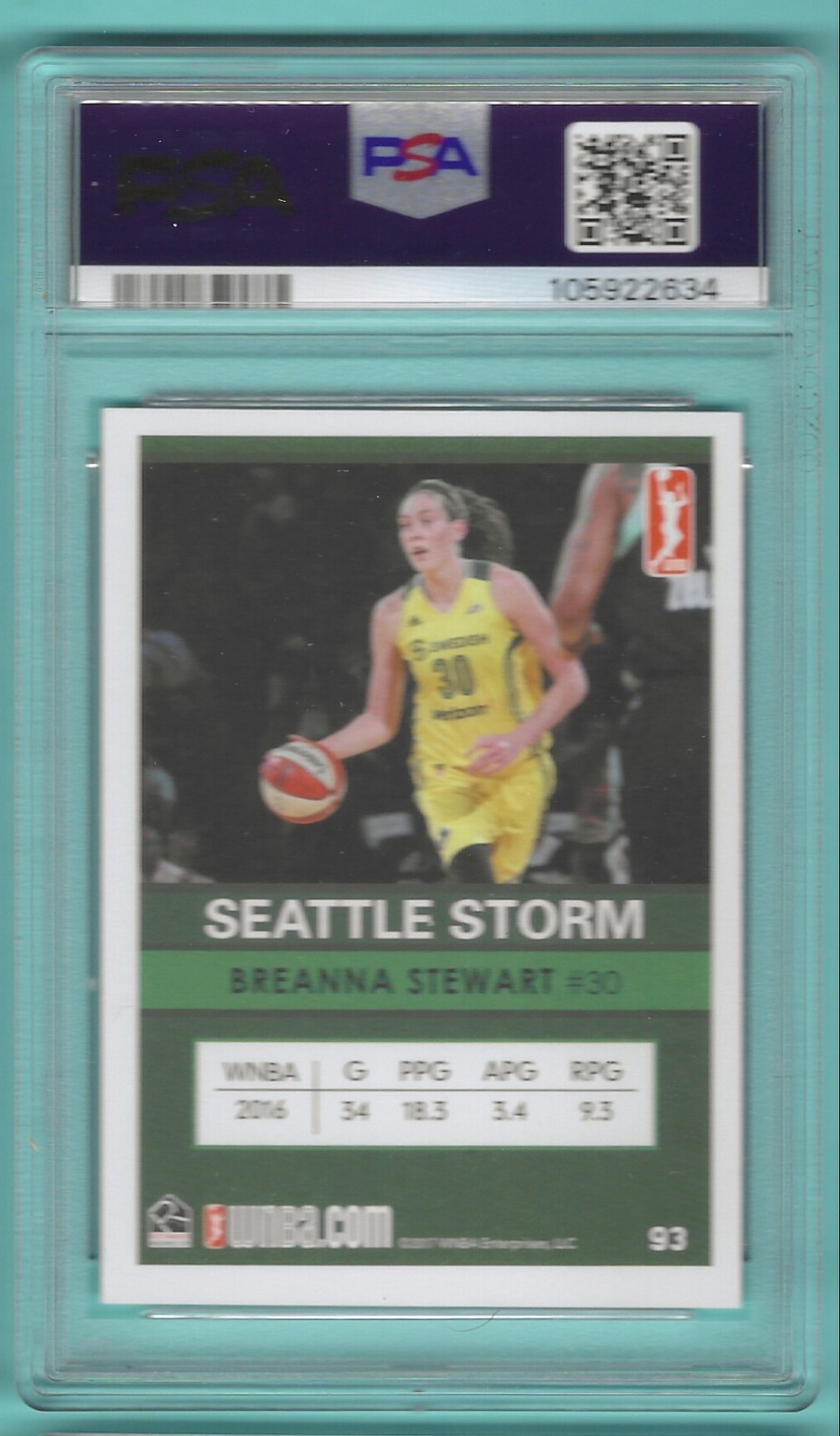 2017 WNBA Breanna Stewart 2d Year PSA 9 1/500 New York Liberty view 2