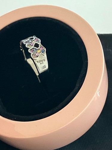 TOUS Silver Colorful Stones Necklace Bear Cute Elegant Accessories set W/Case - Picture 15 of 18