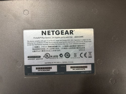NETGEAR ProSAFE Plus Gigabit Switch POE JGS524PE 24 port POE Switch - Picture 6 of 6