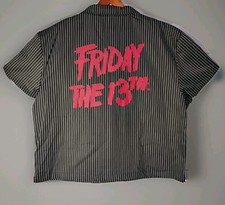 Camp Crystal Lake Jason Friday The 13th Button Down Stripe Shirt Embroidered L