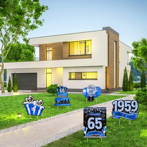 5Pcs Navy Blue 65th Birthday Yard Sign Decorations for Men - Happy 65th Lawn - Picture 5 of 8