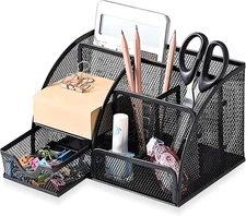 Mesh Desk Organizer, Desktop Organizer with Drawer, Office Supplies Multi-Functi