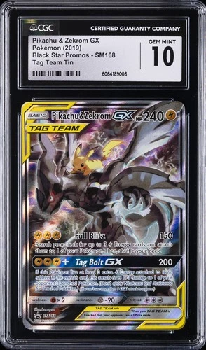 2019 POKEMON BLACK STAR PROMOS TAG TEAM TIN PIKACHU & ZEKROM GX CGC 10 GEM MINT