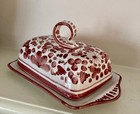 Italian Pink/White Floral Covered Butter Or Cheese Dish Ceramic