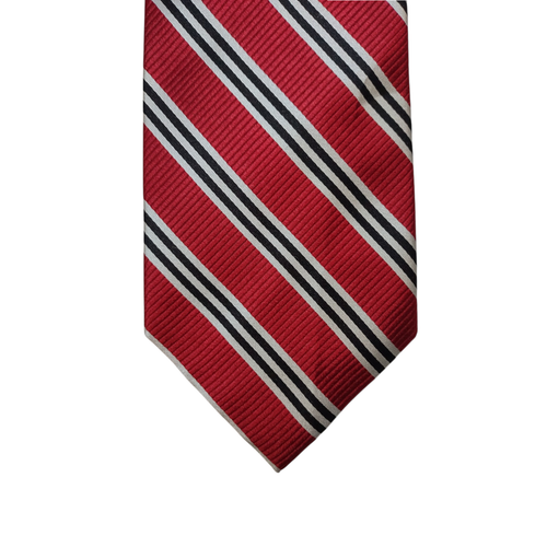 Corbata The Tie Bar 100% Seda Extra Larga 4"x65" Roja Repp Negro Blanco Rayas Hecha a Mano - Imagen 4 de 7