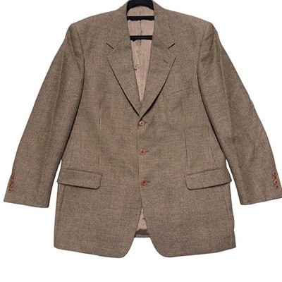 Vtg Valentino Uomo Suit Mens 44L / 36x29 Houndstooth Pleated Tweed