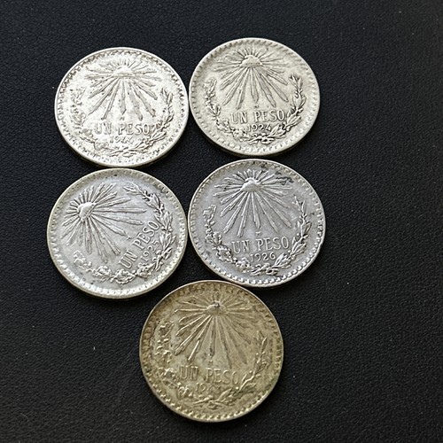 Mexiko 1920-1945 Un Peso 0,720 Silber Resplandores Lot 5 Münzen