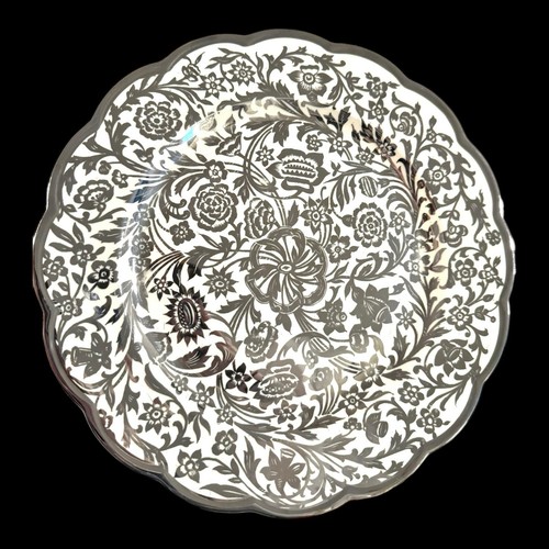 RARE 11” Warrin Platinum Encrusted Floral Dinner Plate Vintage Silver Tone - Picture 1 of 9
