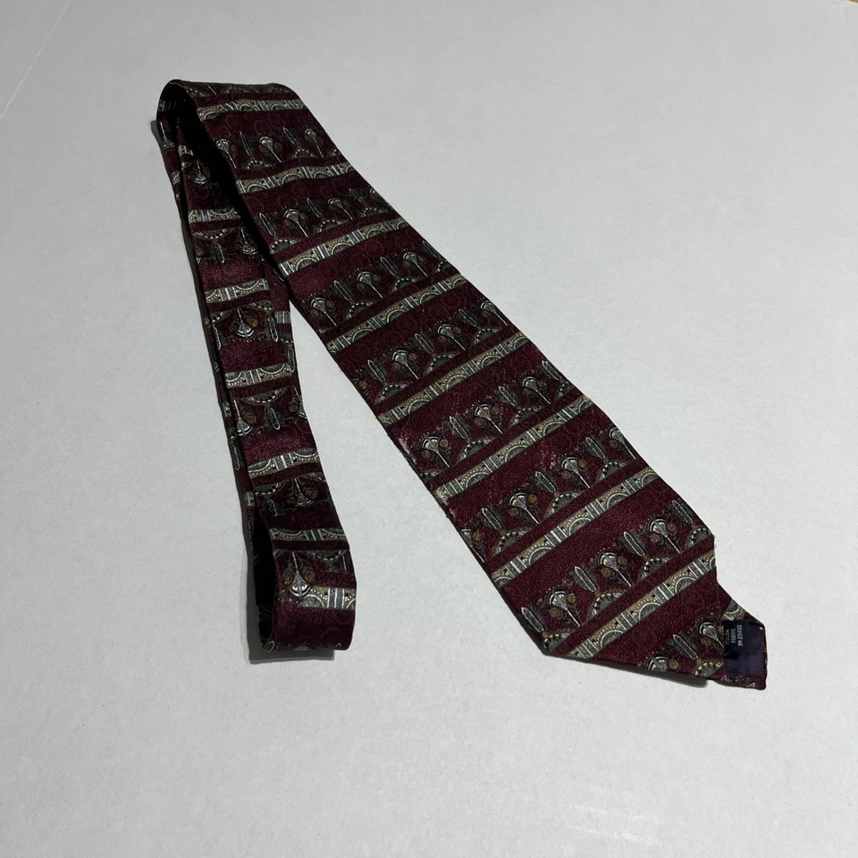 Corbata de cuello geométrica tejida 100 % seda Stafford para hombre borgoña multi 4" x 60 C-15 Foto 2 de 4