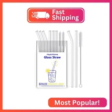 HeykirHome 6-Pack Reusable Glass Straw-Transparent,Size 8''x10 MM,Including 3 St