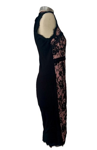 Leo Guy Pink & Black Lace Ribbed Knit Stretchy Body con Dress Party XXL UK 14-16 - Picture 10 of 17