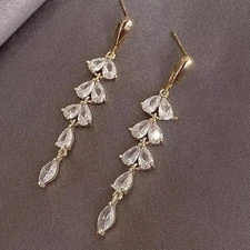 Women Drop Dangle Earring 14k Yellow Gold Plated 2Ct Pear Cut Simulated Diamond