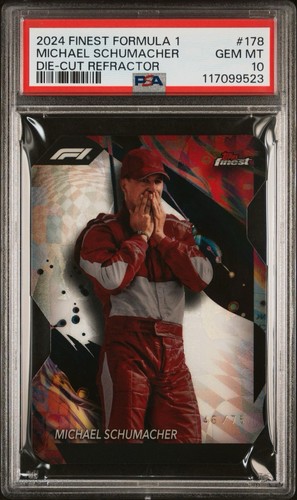 2024 FINEST FORMULA 1 MICHAEL SCHUMACHER/75 REFRACTOR TROQUELADO POP 1 PSA 10 - Imagen 9 de 9