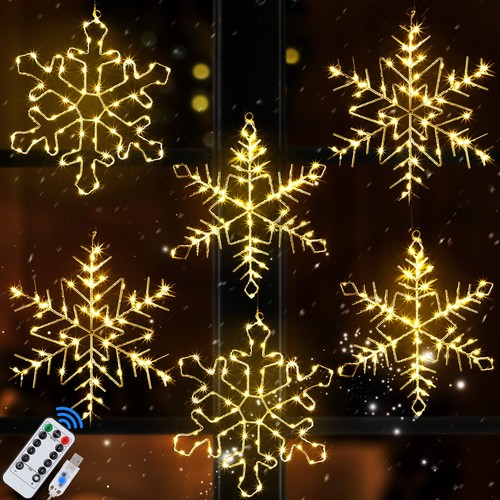 Paquete de 6 luces de ventana de copo de nieve de Navidad de 13 pulgadas decoraciones blanco cálido colgante... - Imagen 1 de 7