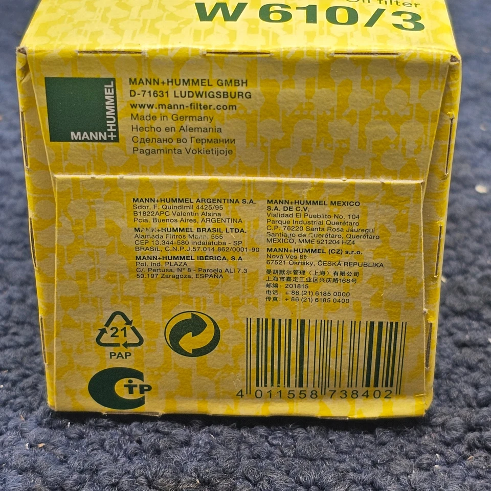 FILTRO MANN W 610/3: Filtro de aceite para ACURA TL 3.2 2001-2003 Foto 3 de 4