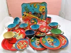 Lot of 31 Assorted 1940-50's Ohio Art Company Tin Litho Children's Tea Set AS IS