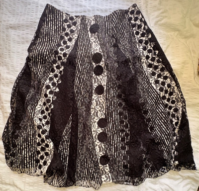 Nass C Black White Lace Overlay Skater Skirt Fully Lined Wide Flare UK 16 Turkey