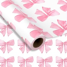 Pink Bow Wrapping Paper -Mini Roll- 17In x 32.8 Ft Watercolor Bow Knot Gift W...