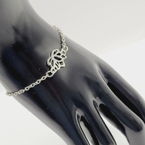 Pulsera moderna de eslabones de cadena tono plata flor de loto pureza renacimiento espiritualidad - Imagen 13 de 15