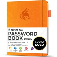 Clever Fox Password Book with alphabetical tabs. Internet Address Organizer L...
