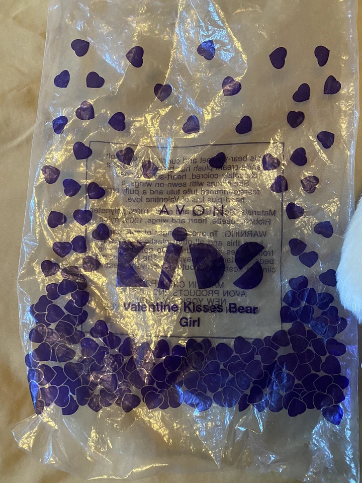 Oso de peluche vintage Avon Valentine Kisses 1998 nuevo alas de ángel bailarina peluche Foto 4 de 4