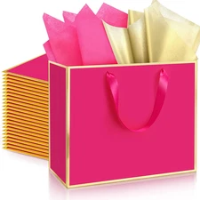 12 Pack 12 Pack Metallic Paper Gift Bag with Handles and Tissue Paper 11.8 x 10 