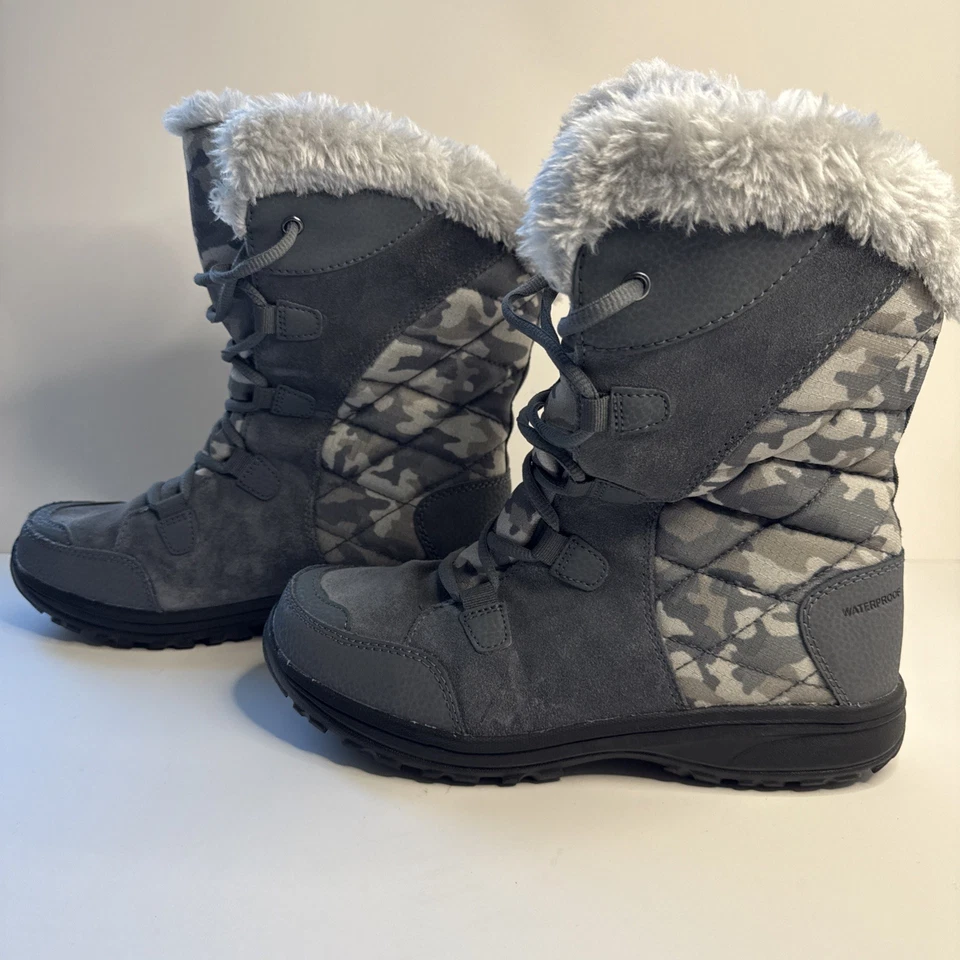 BOTAS DE NIEVE COLOMBIA ICE MAIDEN II PIEL SINTÉTICA GRIS/CAMUFLAJE IMPERMEABLES PARA MUJER 7,5 Foto 3 de 4