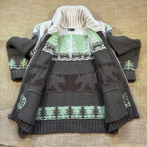 Eddie Bauer Woman's Full Zip Cardigan Bear Pine Tree Wool Blend Sweater Size M - Picture 6 of 7