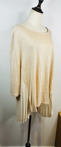 Seed Heritage Top Blouse Size Large Long Sleeve Pleated Back Linen Tan RRP $69 - Picture 3 of 9