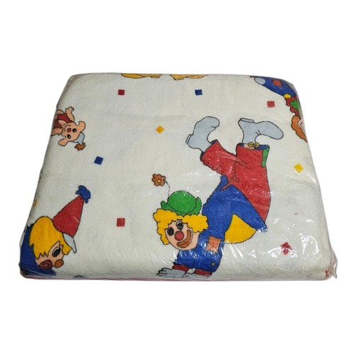 VTG Beacon Fashion Print Blanket Happy Clown Full/Twin Satin Trim NOS - READ - Picture 2 of 7