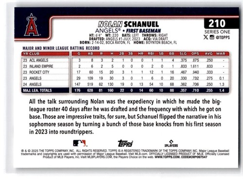 2025 Topps Rainbow Foil Nolan Schanuel Los Angeles Angels #210 - Picture 2 of 2