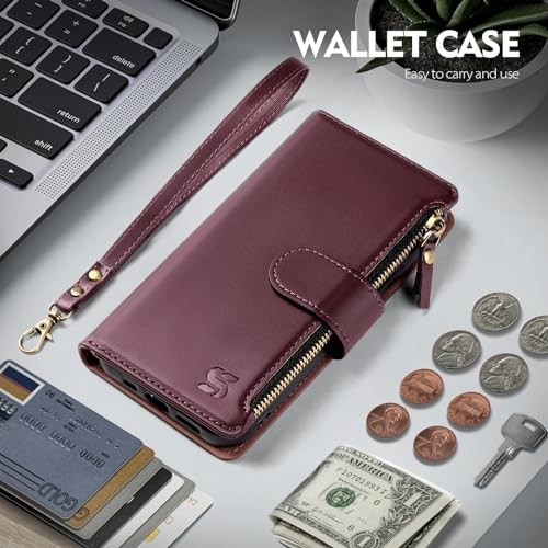 Compatible with Samsung Galaxy A15 5G Wallet Case with Card Holder,PU Wine Red - Bild 4 von 7