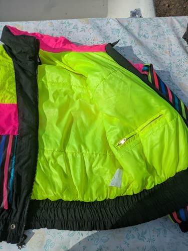 Chaqueta de diseño alpino vintage para mujer 14 L neón acolchado abrigo de esquí retro años 80 hecha en EE. UU. - Imagen 6 de 10