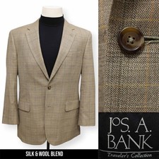 JOS A BANK mens brown PLAID SILK  WOOL sport coat jacket blazer SLIM FIT 42 R